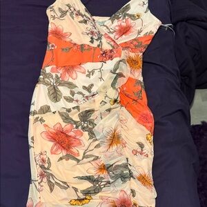 Guess Floral Midi Dress - Orange and Cream